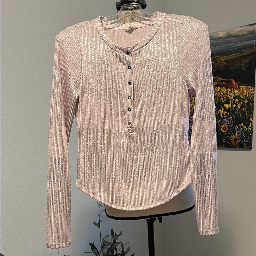 Anthropologie Pilcro Metallic Ribbed Henley